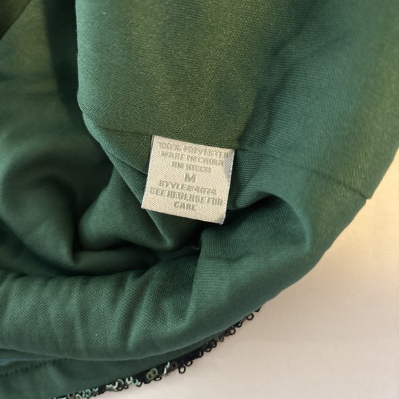 Charlotte Russe Emerald Sequin Dress Jr SzM Deep V Long Sleeve Mini Exposed Zip - Picture 13 of 14